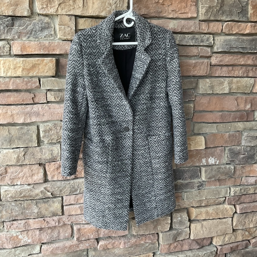 Zac Posen Black and Gray Herringbone Blazer